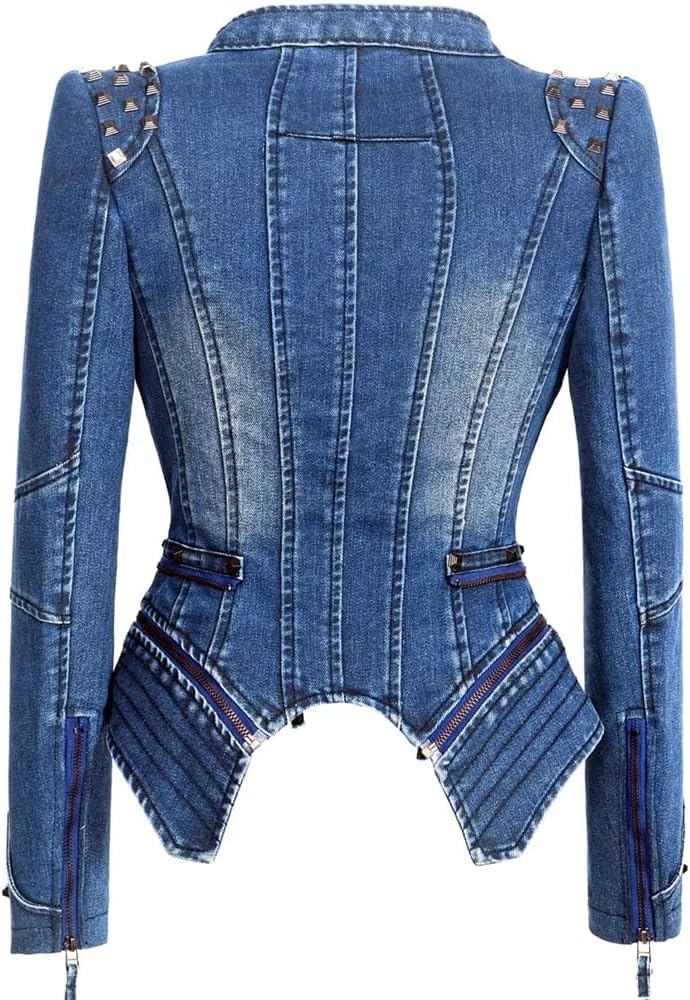 Hndudnff Women Punk Rivet Short Denim Slim Jackets Vintage Hndudnff Women Punk Rivet Short Denim Slim Jackets Vintage